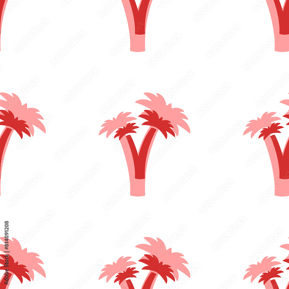 Poster seamless pattern of large isolated red palm trees symbols. the elements are evenly spaced. illustrat