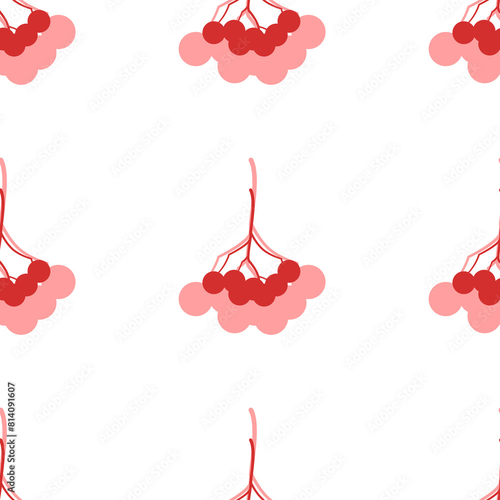 Poster seamless pattern of large isolated red rowan berrys. the elements are evenly spaced. illustration on