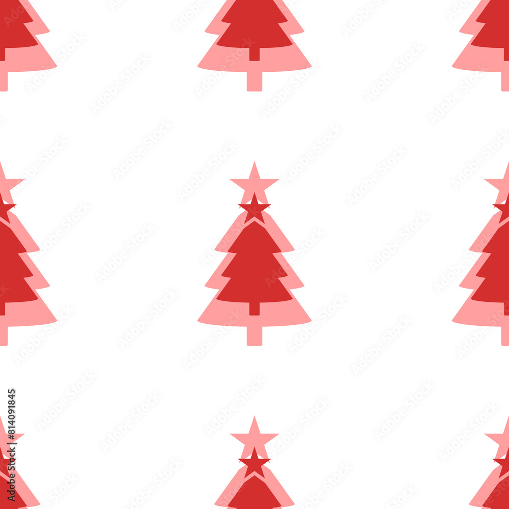 Poster seamless pattern of large isolated red christmas trees. the elements are evenly spaced. illustration