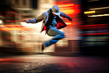 Male dancer jumping in the city street