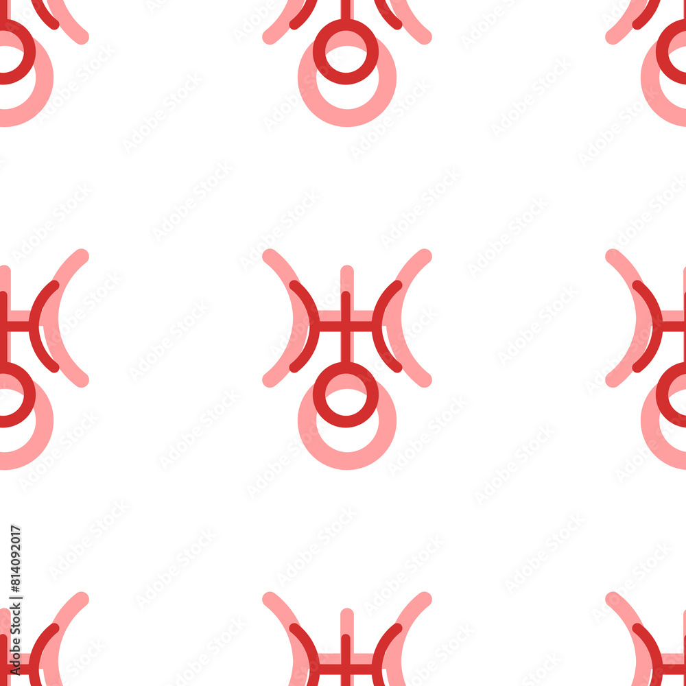 Poster seamless pattern of large isolated red astrological uranus symbols. the elements are evenly spaced. 