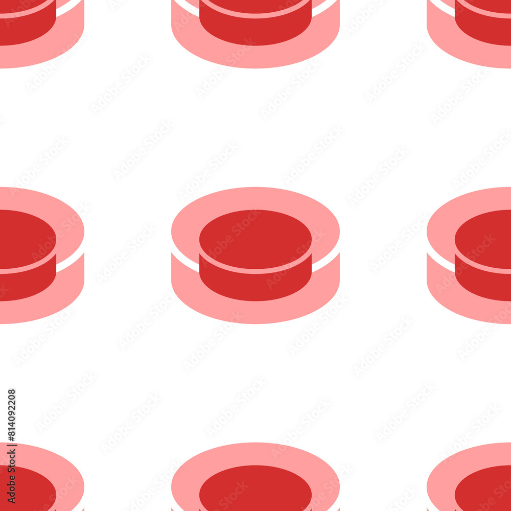 Poster seamless pattern of large isolated red hockey pucks. the elements are evenly spaced. illustration on