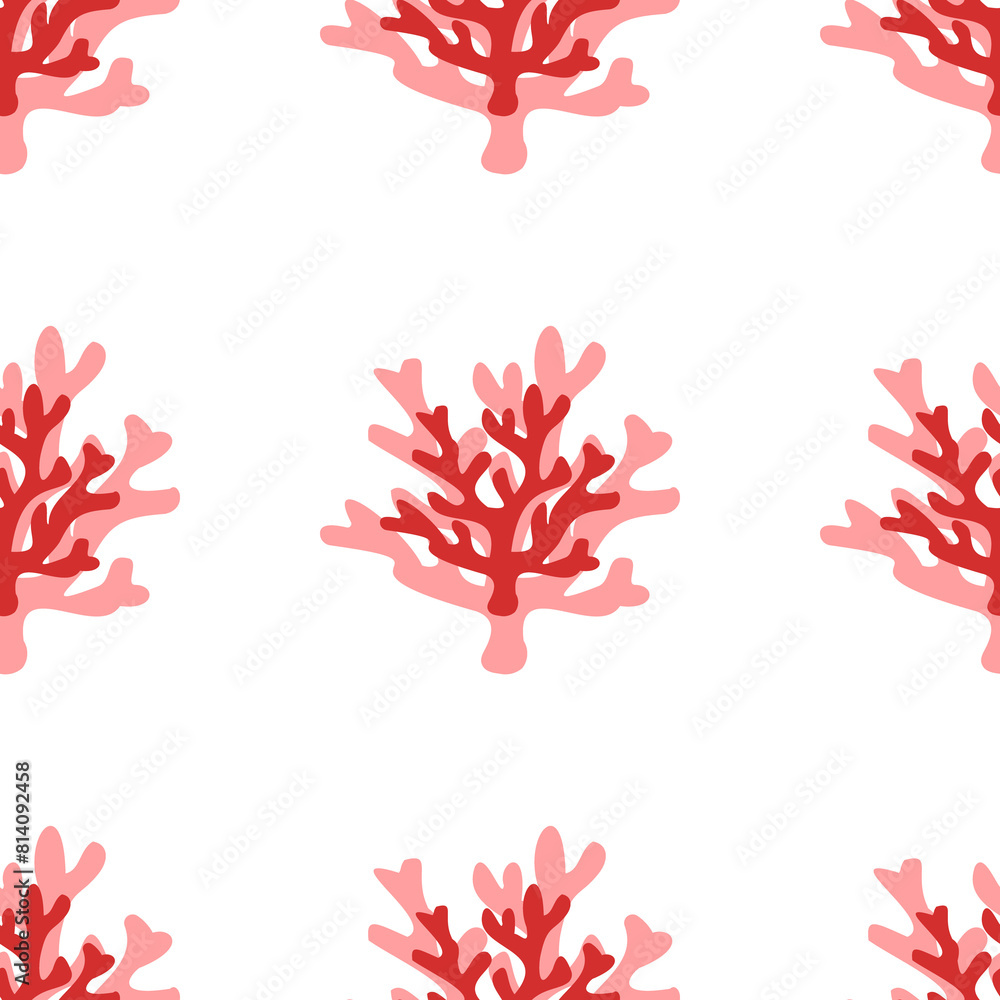Poster seamless pattern of large isolated red coral symbols. the elements are evenly spaced. illustration o
