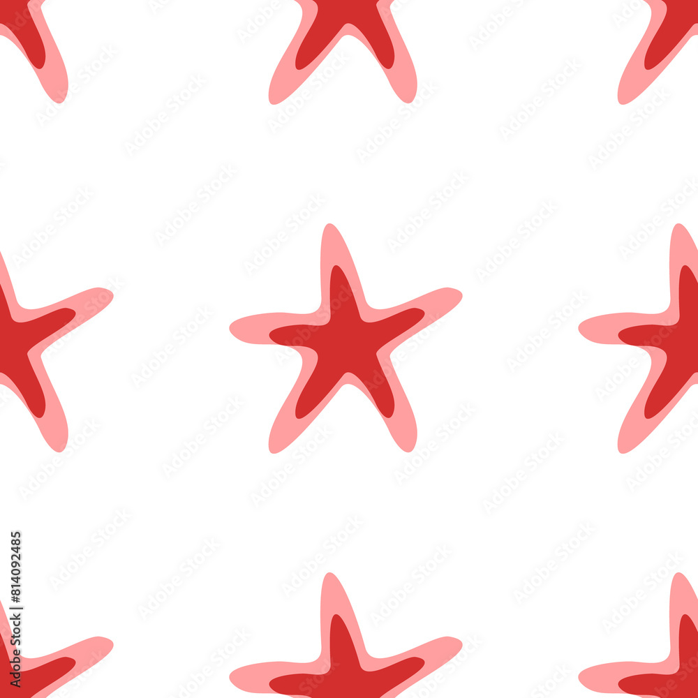 Poster seamless pattern of large isolated red starfish symbols. the elements are evenly spaced. illustratio
