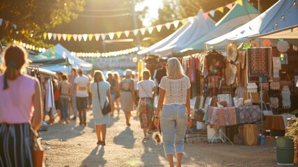 Craft fair with artisan selling handmade fabric jewelry and colorful upcycled jewelry