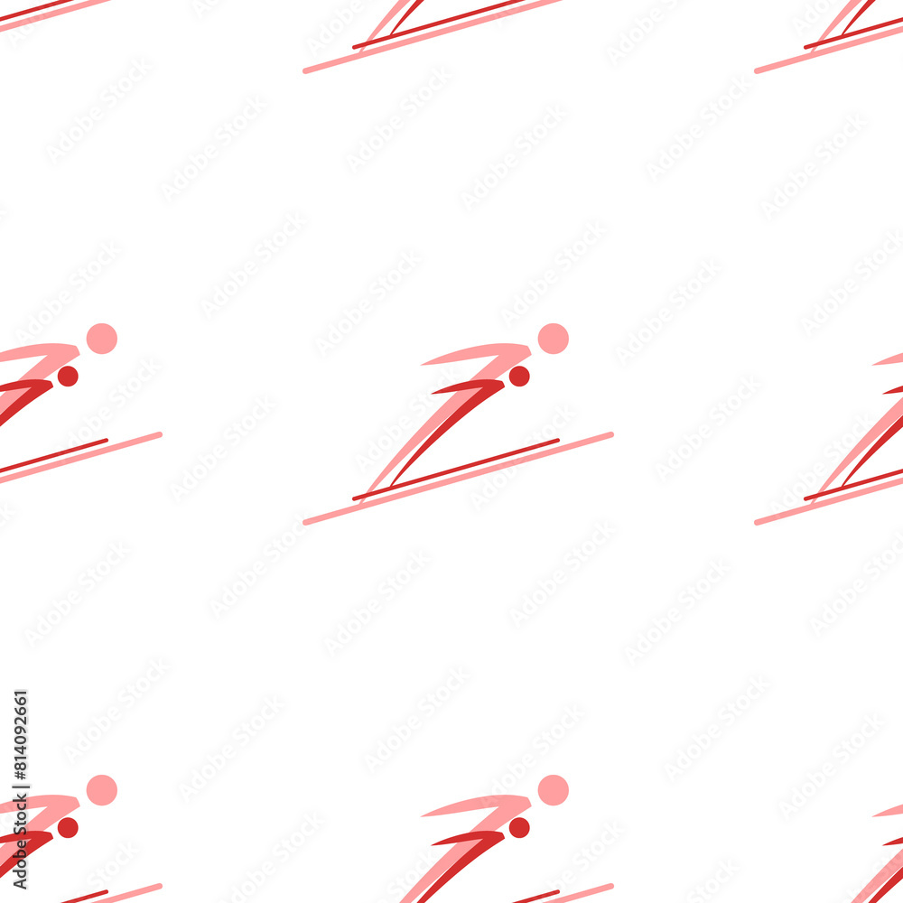 Poster seamless pattern of large isolated red ski jumping symbols. the elements are evenly spaced. illustra