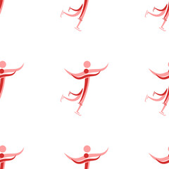Seamless pattern of large isolated red figure skating symbols. The elements are evenly spaced. Illustration on light red background