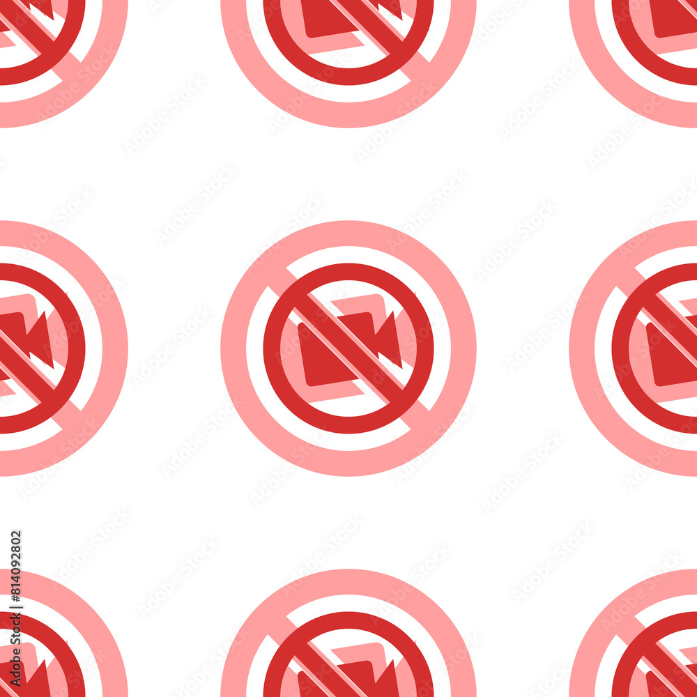 Poster seamless pattern of large isolated red no video symbols. the elements are evenly spaced. illustratio