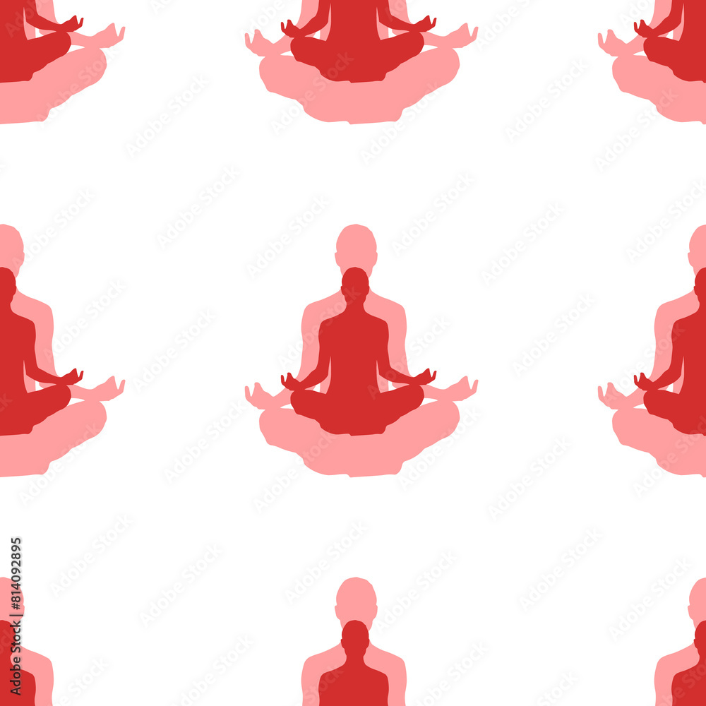 Poster seamless pattern of large isolated red yoga symbols. the elements are evenly spaced. illustration on