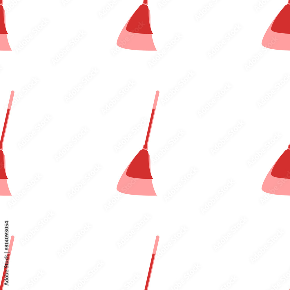 Poster seamless pattern of large isolated red broom symbols. the elements are evenly spaced. illustration o