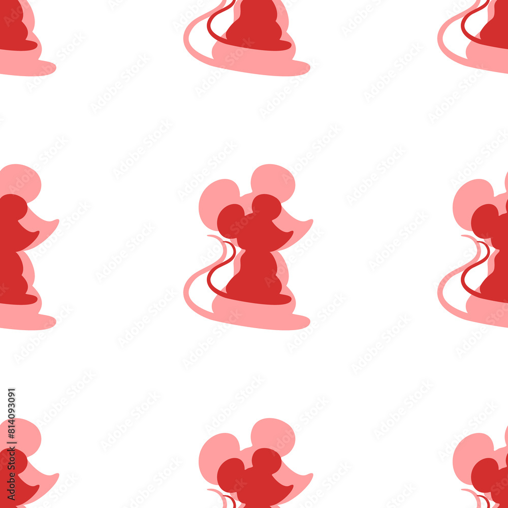 Poster seamless pattern of large isolated red mouse symbols. the elements are evenly spaced. illustration o