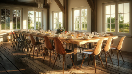 Sunny Rustic Dining Room Ready for a Family Feast