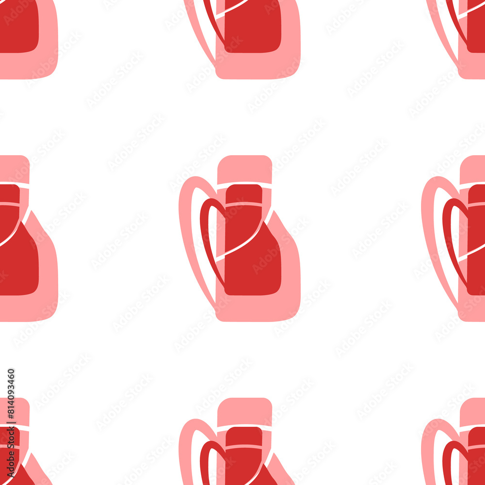 Poster seamless pattern of large isolated red travel backpack symbols. the elements are evenly spaced. illu