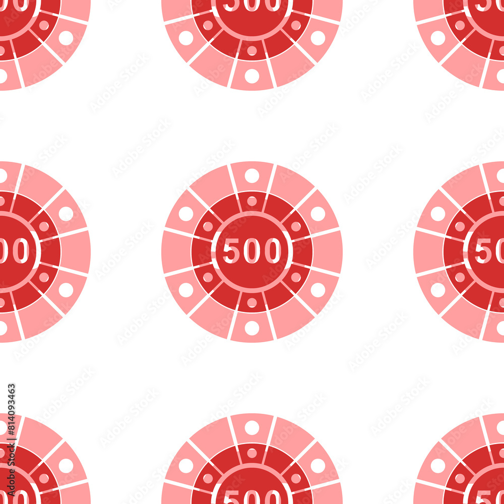 Poster seamless pattern of large isolated red poker chip symbols. the elements are evenly spaced. illustrat