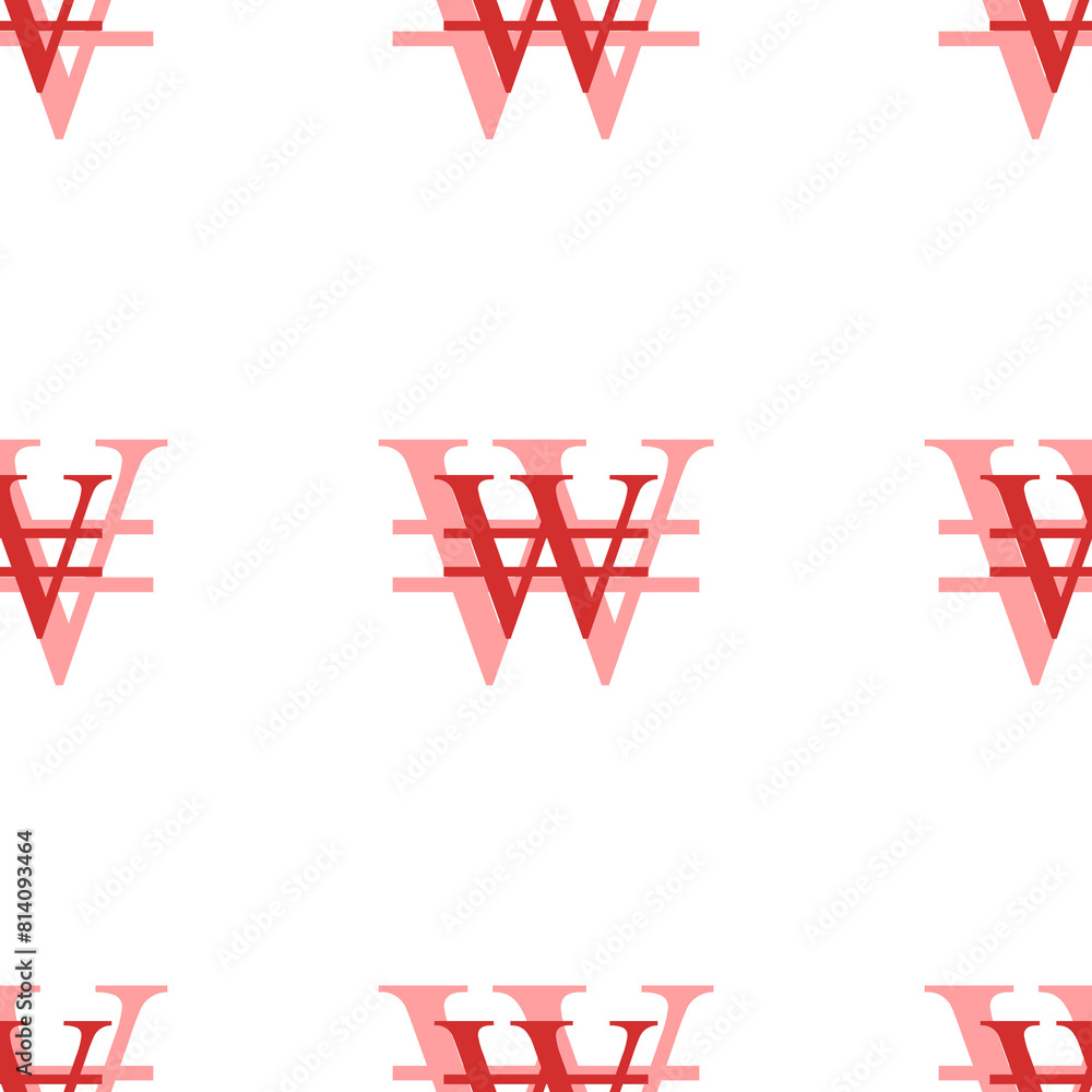 Poster seamless pattern of large isolated red korean won signs. the elements are evenly spaced. illustratio
