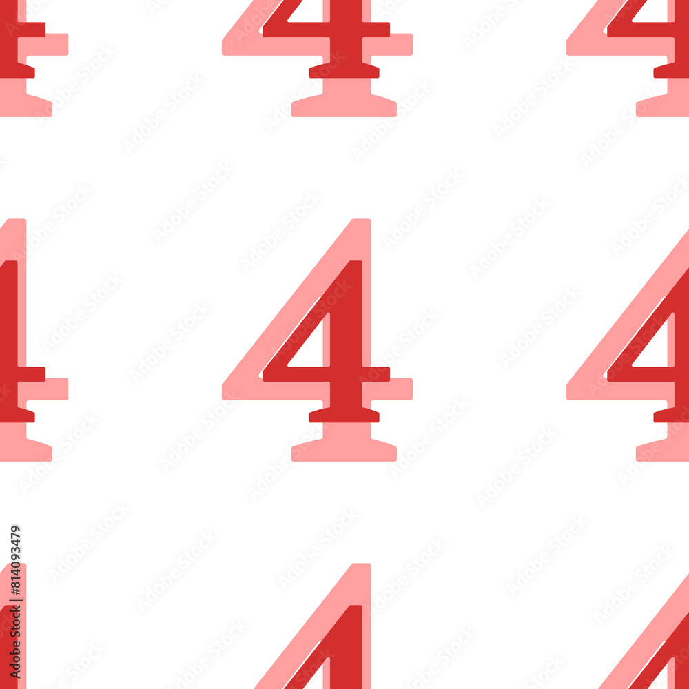Poster seamless pattern of large isolated red number four symbols. the elements are evenly spaced. illustra