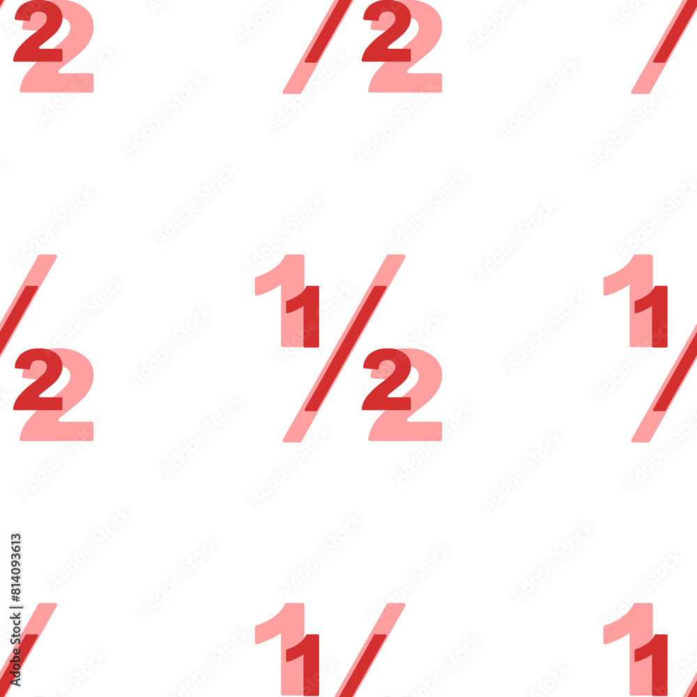 Poster seamless pattern of large isolated red half fraction symbols. the elements are evenly spaced. illust