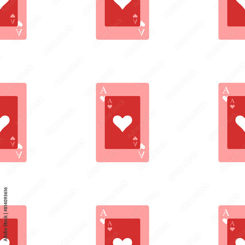 Poster seamless pattern of large isolated red ace of heart cards. the elements are evenly spaced. illustrat