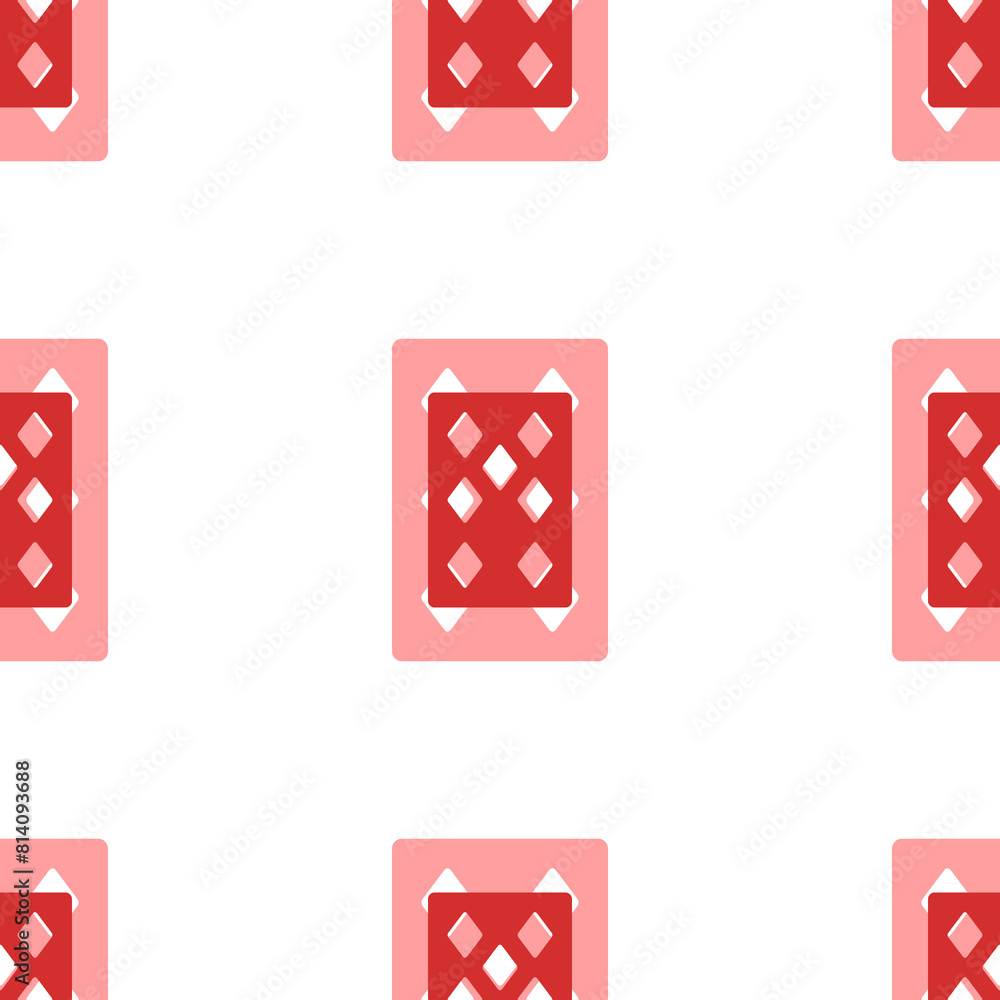 Poster seamless pattern of large isolated red seven of diamonds playing cards. the elements are evenly spac