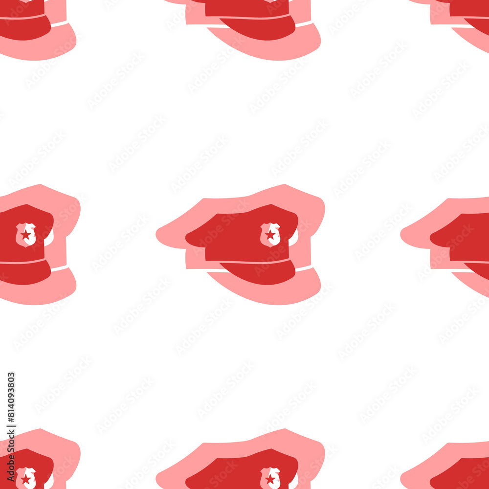 Poster seamless pattern of large isolated red police cap symbols. the elements are evenly spaced. illustrat