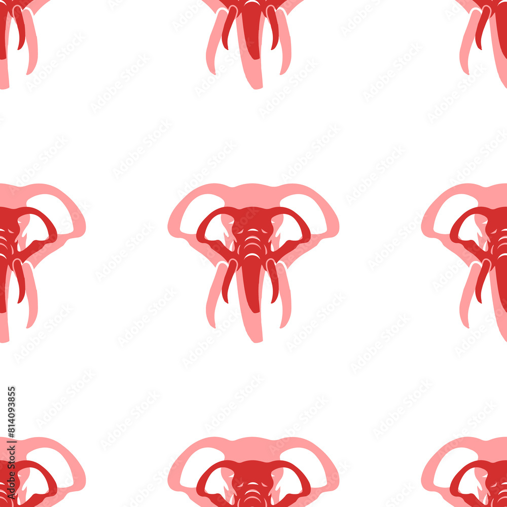 Poster seamless pattern of large isolated red elephant heads. the elements are evenly spaced. illustration 