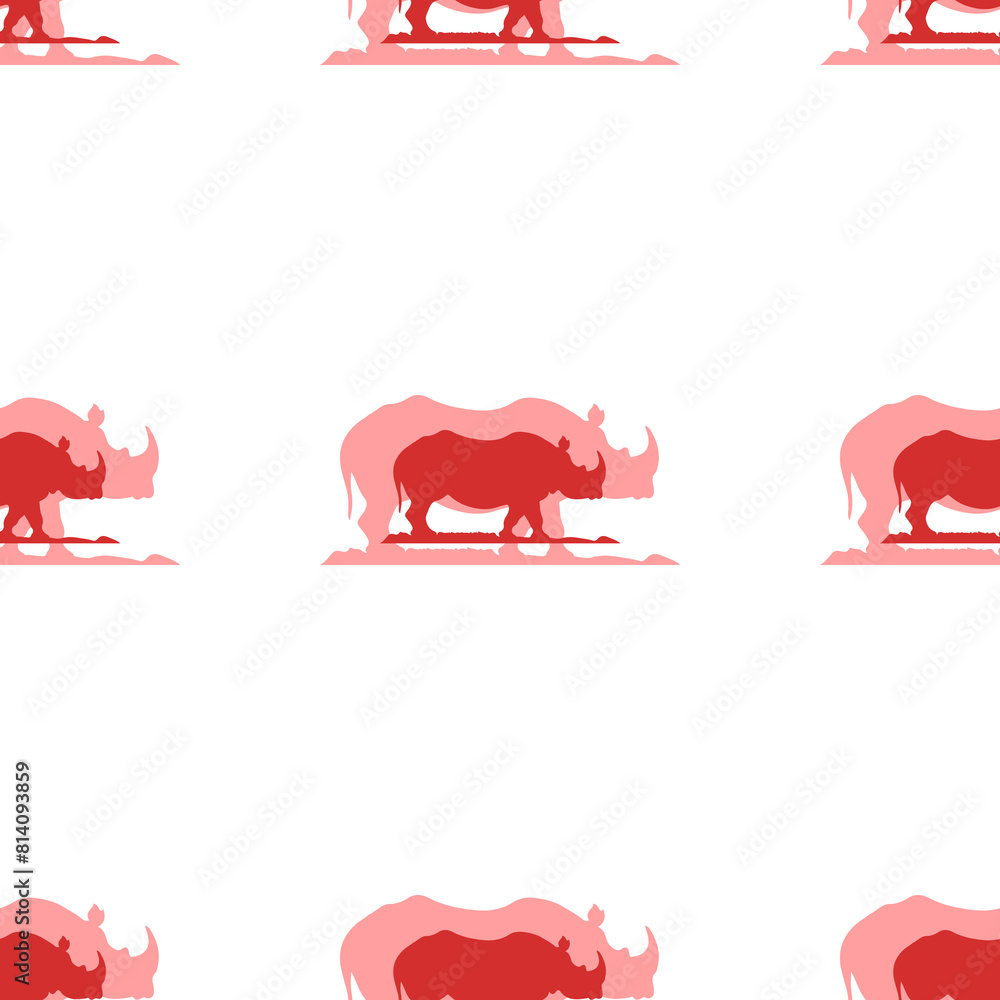 Poster seamless pattern of large isolated red wild rhino symbols. the elements are evenly spaced. illustrat