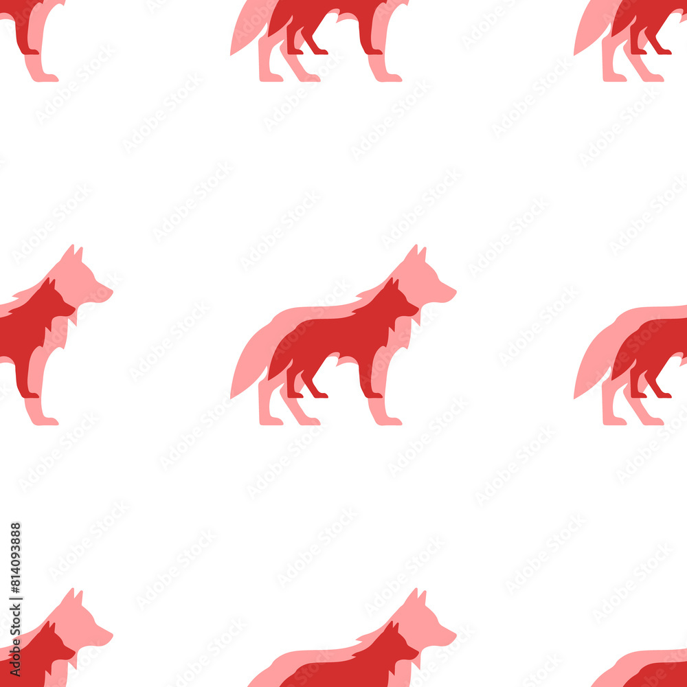 Poster seamless pattern of large isolated red wolf symbols. the elements are evenly spaced. illustration on