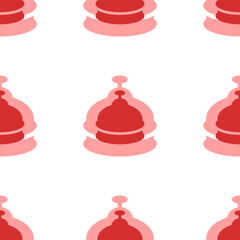 Seamless pattern of large isolated red reception bell symbols. The elements are evenly spaced. Illustration on light red background