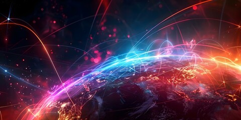 Fototapeta premium Reducing Nextgen Metaverse technology for a global virtual social network and communication. Concept Nextgen Metaverse, Virtual Social Network, Global Communication, Technology Innovation