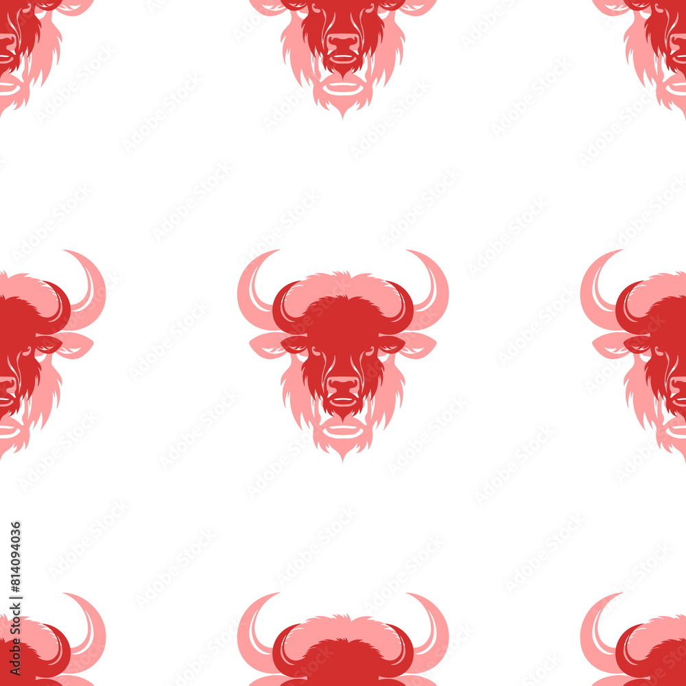 Aufkleber seamless pattern of large isolated red buffalo heads. the elements are evenly spaced. illustration o