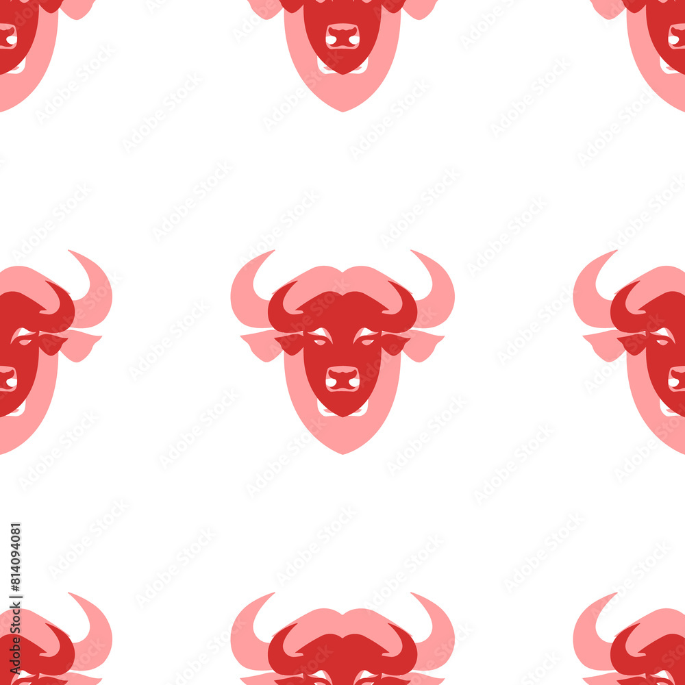 Poster seamless pattern of large isolated red buffalo head symbols. the elements are evenly spaced. illustr