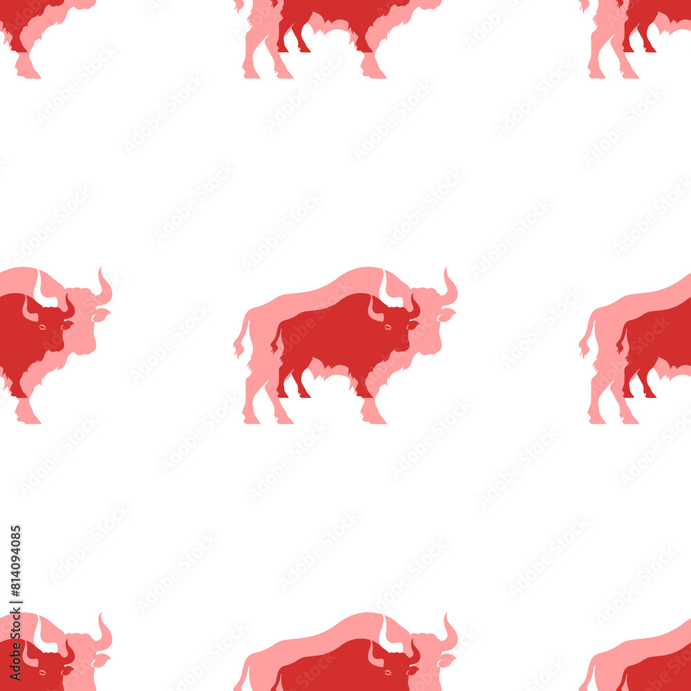 Poster seamless pattern of large isolated red buffalo symbols. the elements are evenly spaced. illustration