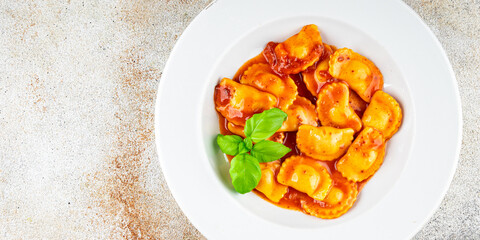 ravioli meat tomato sauce fresh cooking meal food snack on the table copy space food background rustic top view