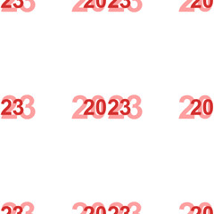 Seamless pattern of large isolated red 2023 year symbols. The elements are evenly spaced. Illustration on light red background
