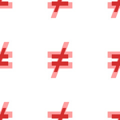 Obraz premium Seamless pattern of large isolated red not equal symbols. The elements are evenly spaced. Illustration on light red background