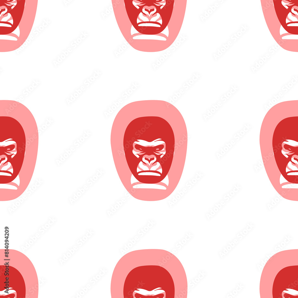 Poster seamless pattern of large isolated red gorilla heads. the elements are evenly spaced. illustration o