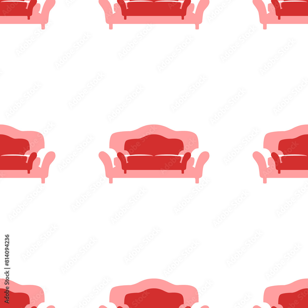 Poster seamless pattern of large isolated red sofa symbols. the elements are evenly spaced. illustration on