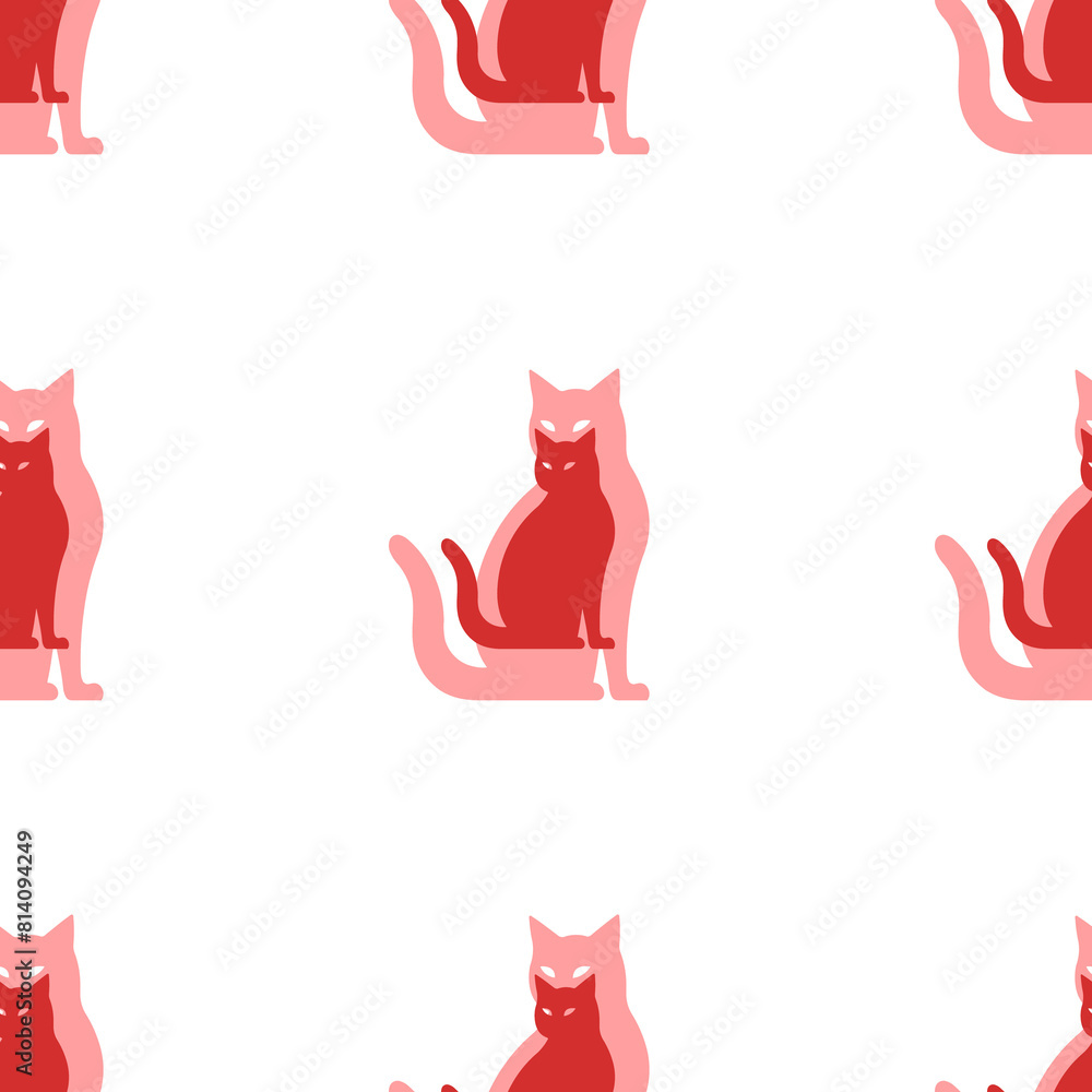 Poster seamless pattern of large isolated red cat icons. the elements are evenly spaced. illustration on li