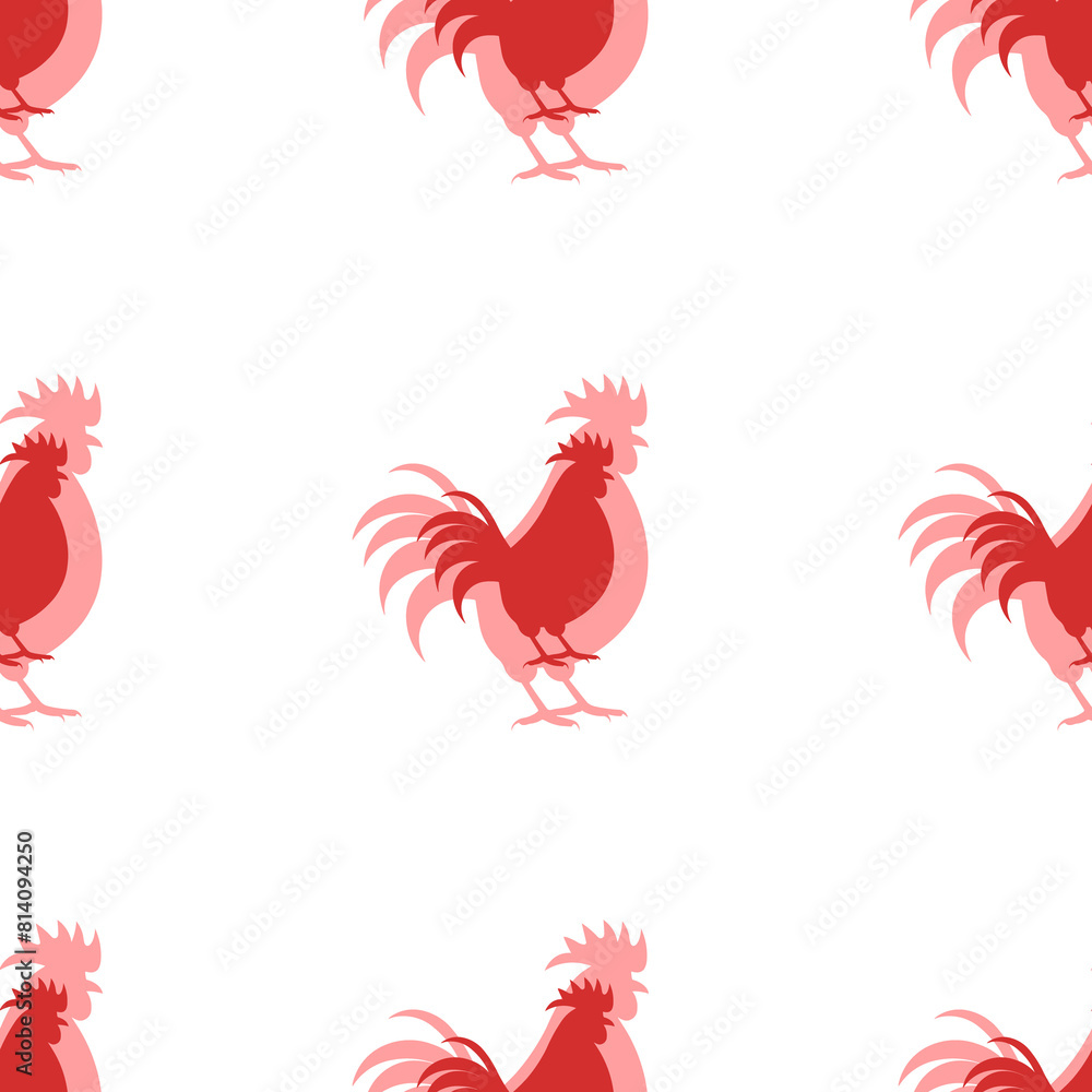 Poster seamless pattern of large isolated red rooster symbols. the elements are evenly spaced. illustration