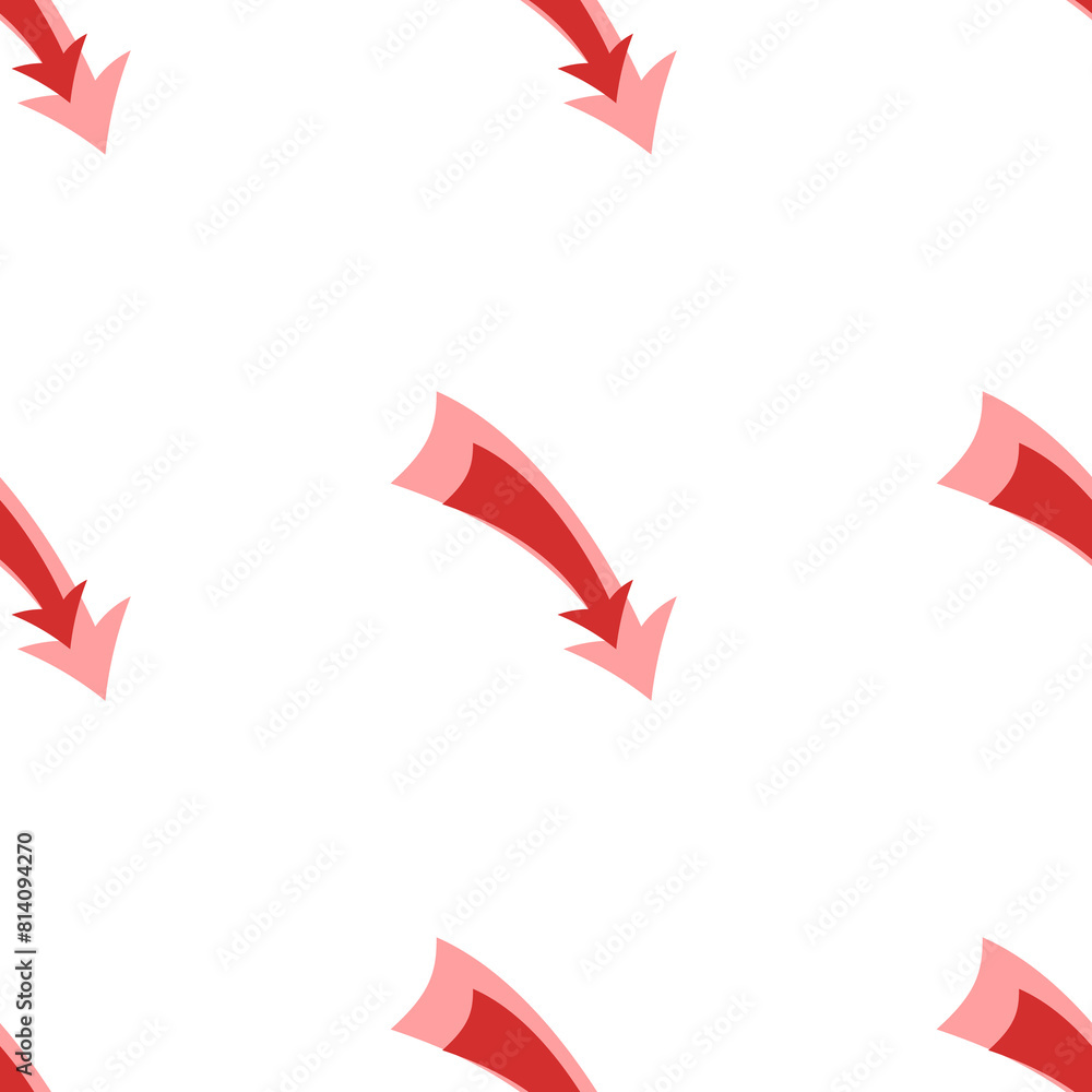 Poster seamless pattern of large isolated red down arrows. the elements are evenly spaced. illustration on 
