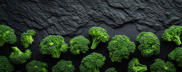 Fresh broccoli on dark stone background