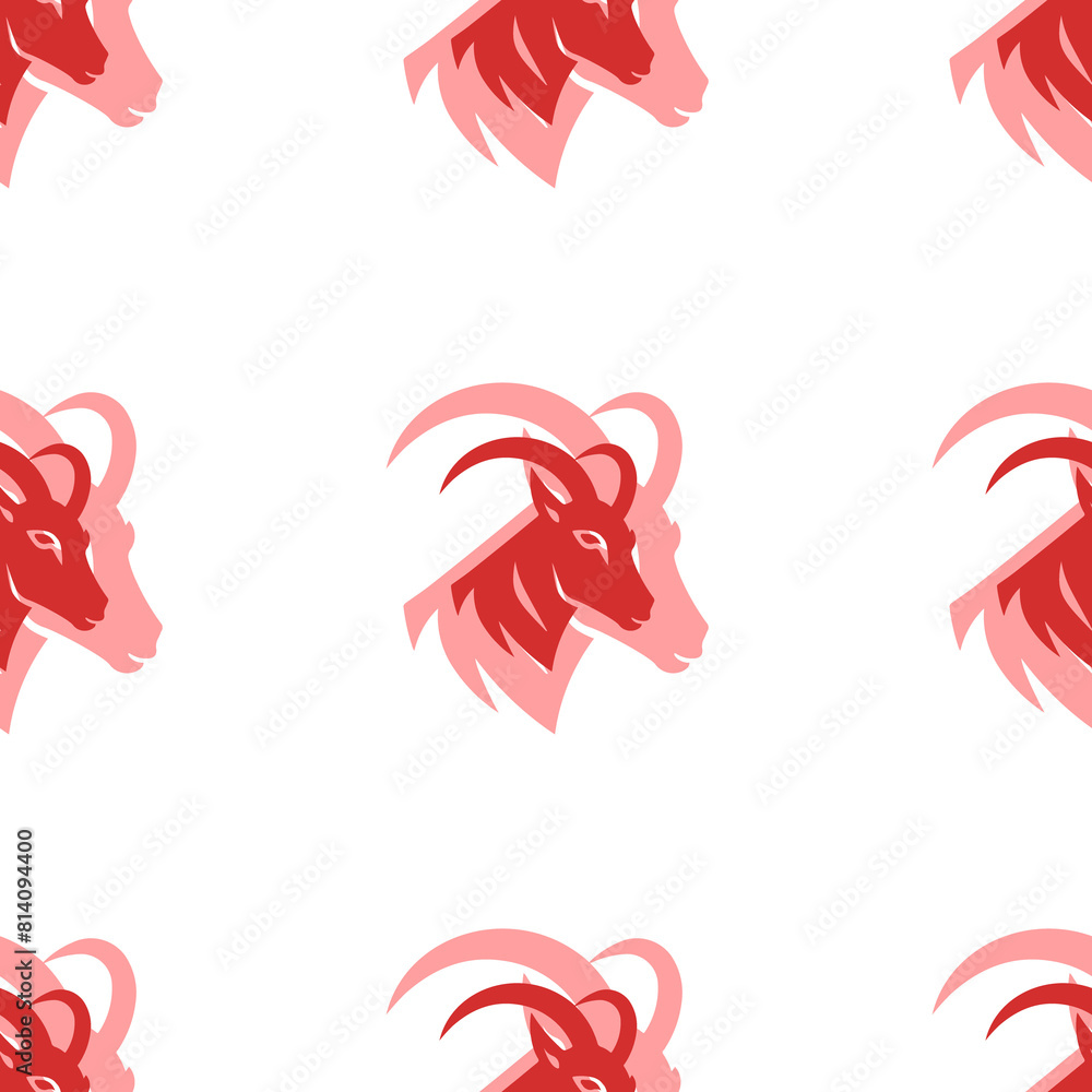 Poster seamless pattern of large isolated red goat's head symbols. the elements are evenly spaced. illustra