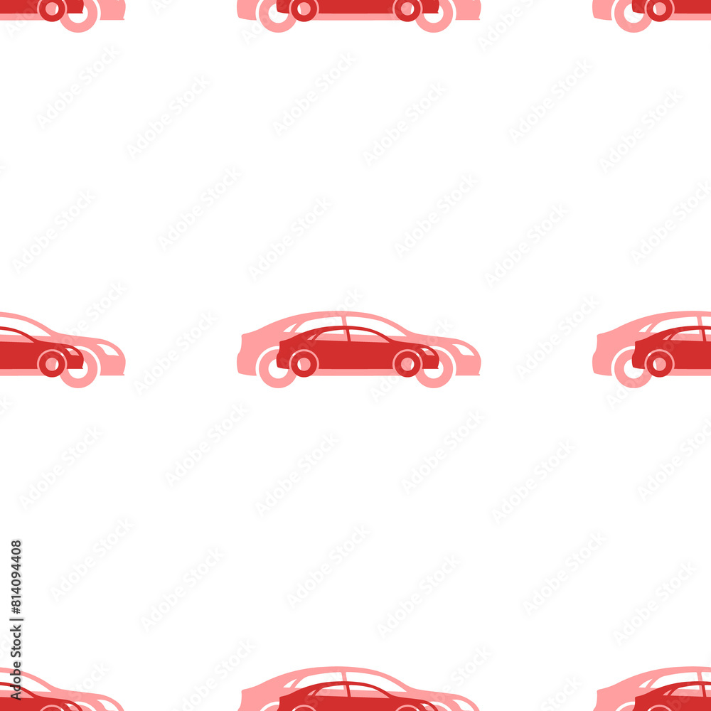 Poster seamless pattern of large isolated red car symbols. the elements are evenly spaced. illustration on 