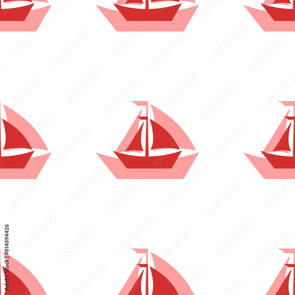 Poster seamless pattern of large isolated red sailing boat symbols. the elements are evenly spaced. illustr