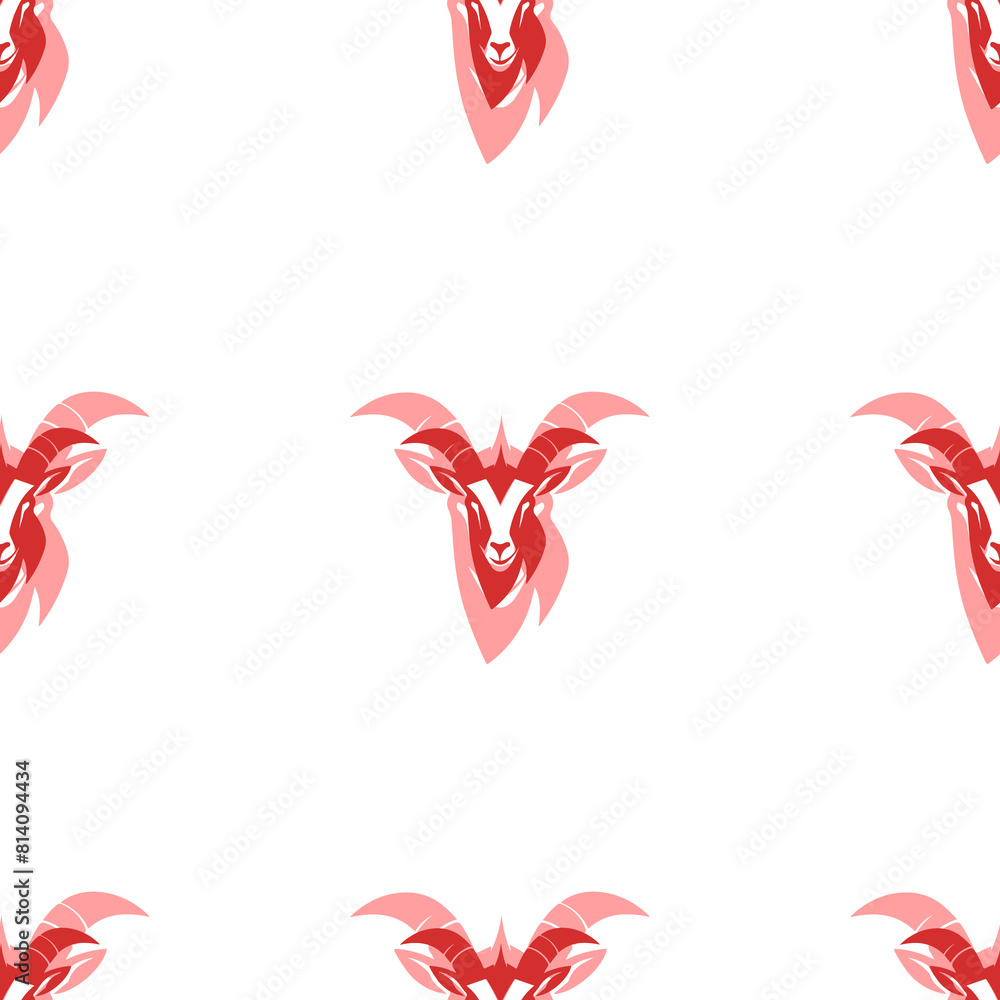Poster seamless pattern of large isolated red goat head symbols. the elements are evenly spaced. illustrati