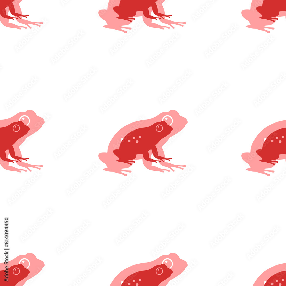 Poster seamless pattern of large isolated red frog symbols. the elements are evenly spaced. illustration on