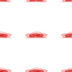 Seamless pattern of large isolated red future car symbols. The elements are evenly spaced. Illustration on light red background