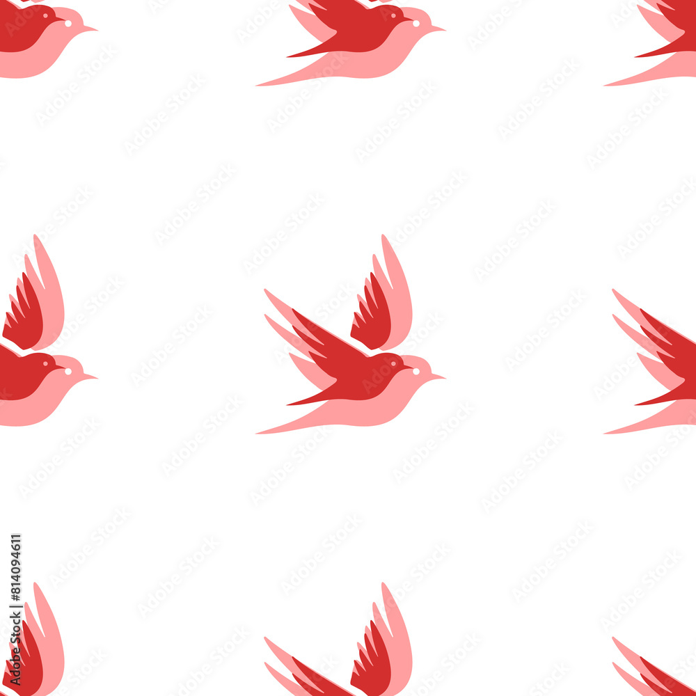 Poster seamless pattern of large isolated red bird symbols. the elements are evenly spaced. illustration on