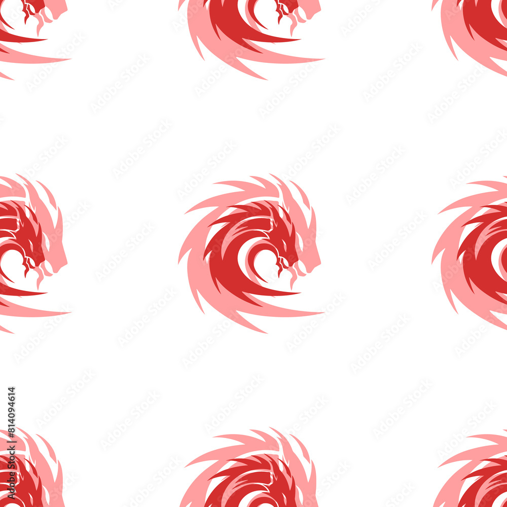 Poster seamless pattern of large isolated red dragon's head symbols. the elements are evenly spaced. illust