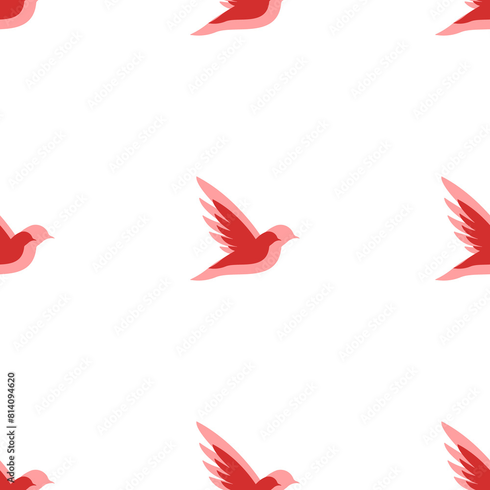 Poster seamless pattern of large isolated red bird symbols. the elements are evenly spaced. illustration on